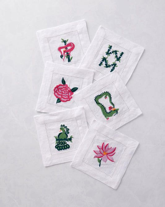 Mah Jongg Menagerie - Cocktail Napkins Set of 6 - Pale Jade - Printfresh