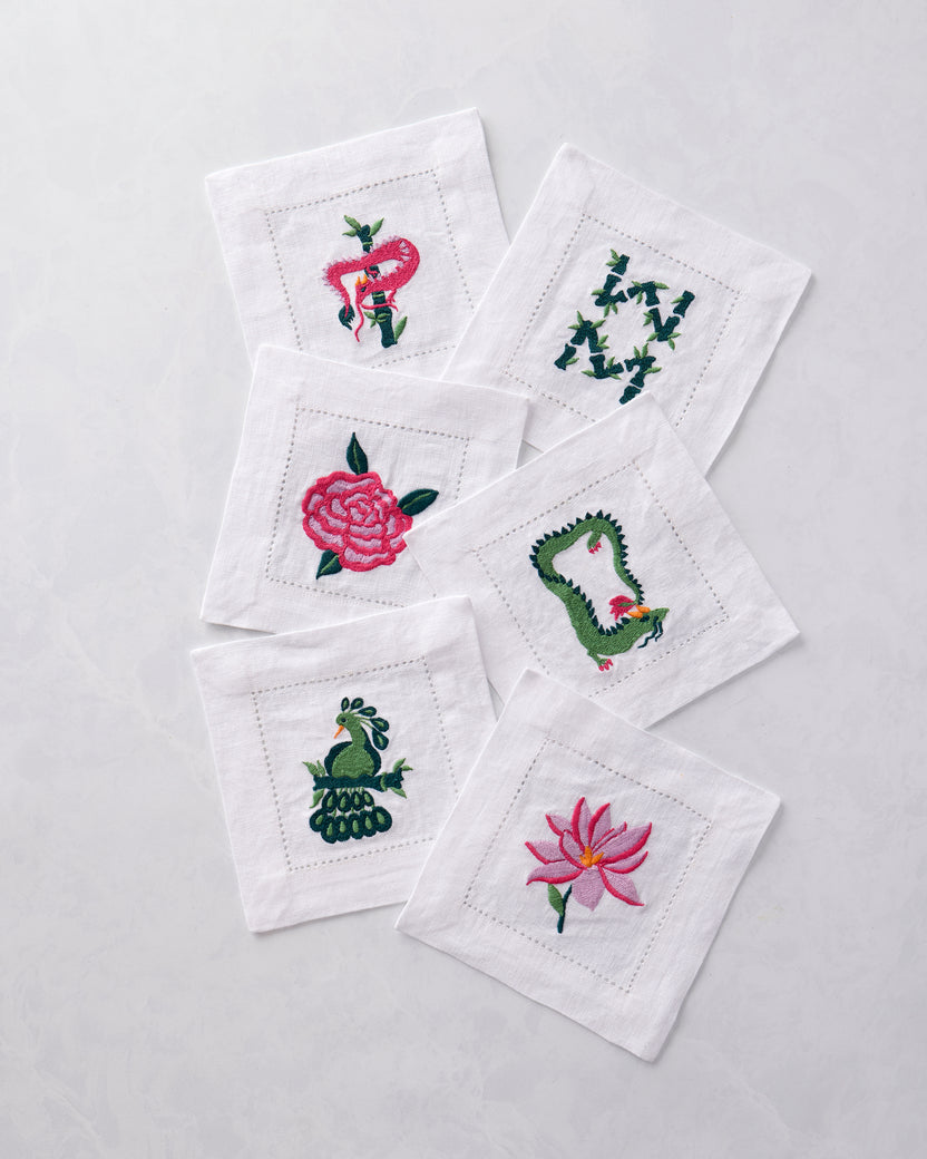 Mah Jongg Menagerie - Cocktail Napkins Set of 6 - Pale Jade - Printfresh