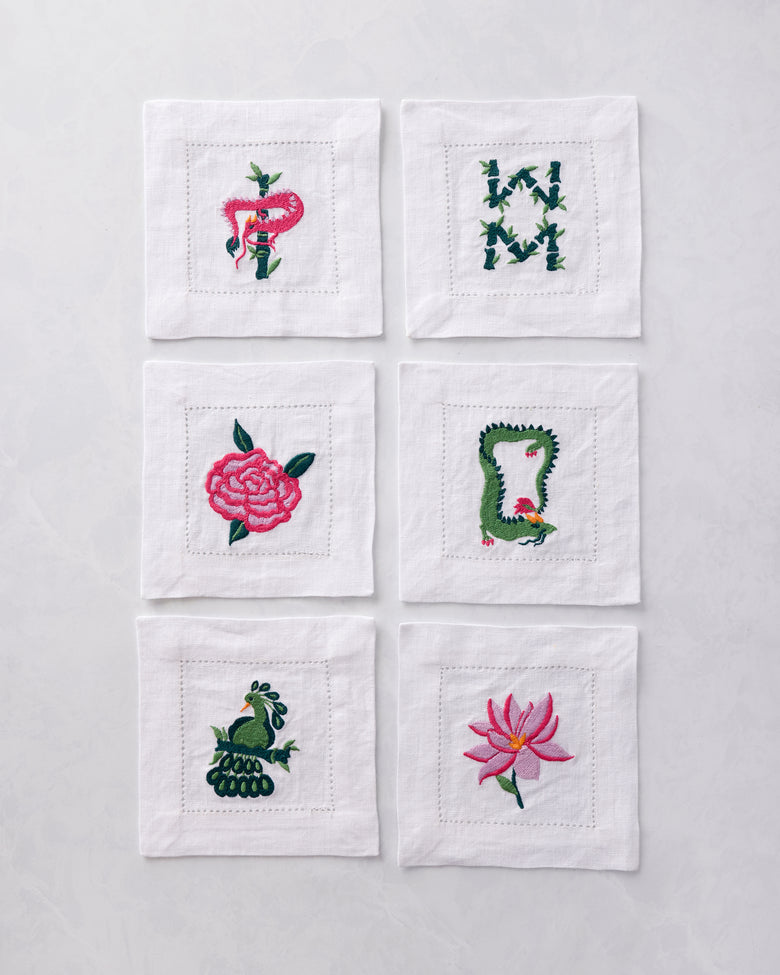 Mah Jongg Menagerie - Cocktail Napkins Set of 6 - Pale Jade - Printfresh