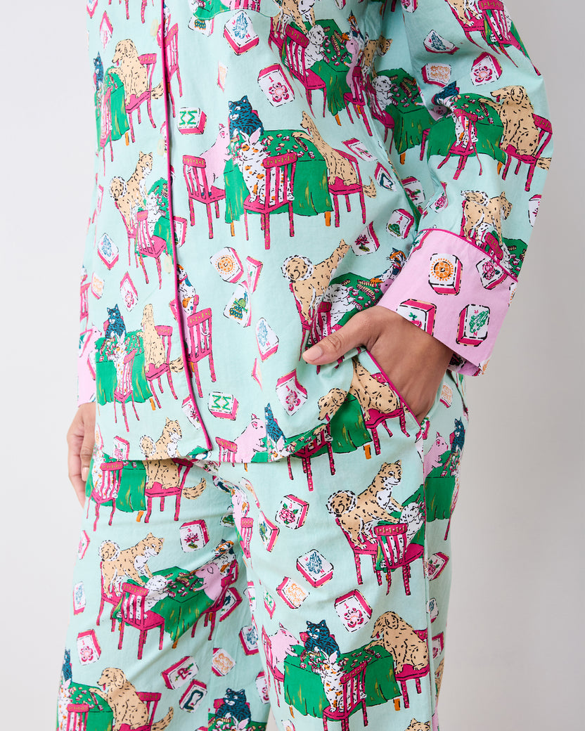 Mah Jongg Menagerie - Long PJ Set - Pale Jade - Printfresh