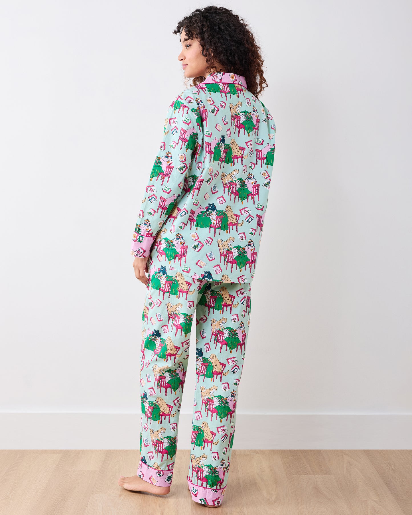 Mah Jongg Menagerie - Long PJ Set - Pale Jade - Printfresh