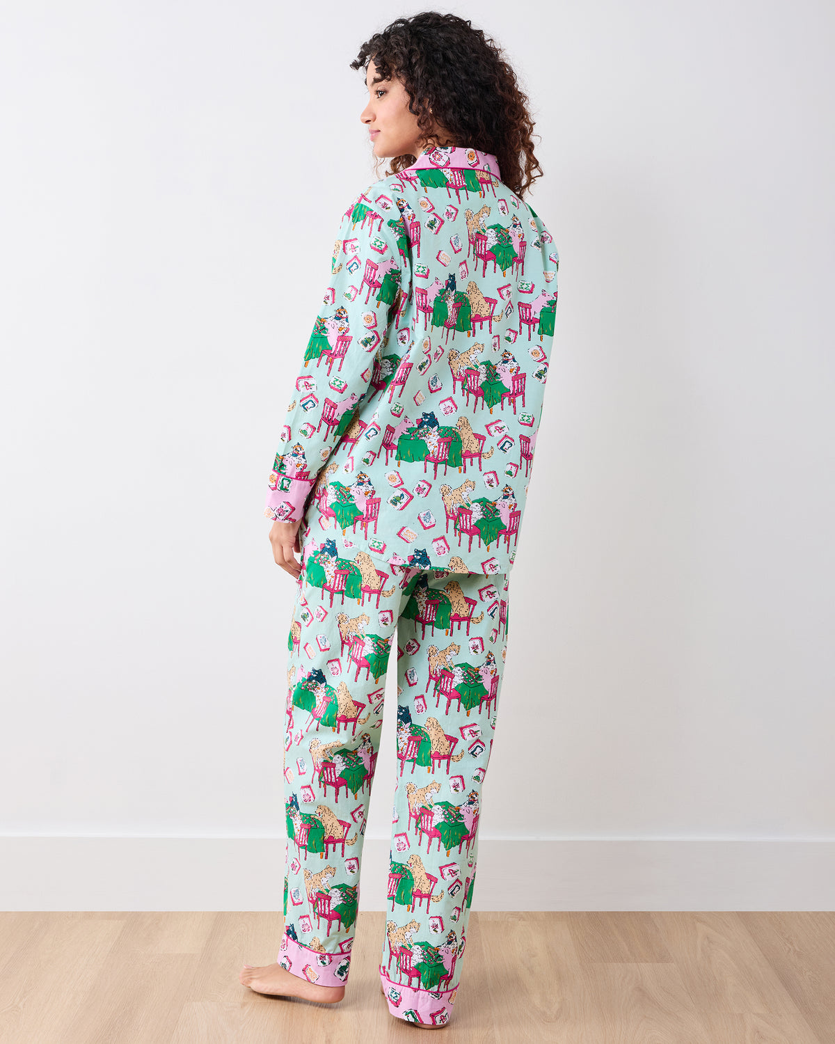 Mah Jongg Menagerie - Long PJ Set - Pale Jade - Printfresh