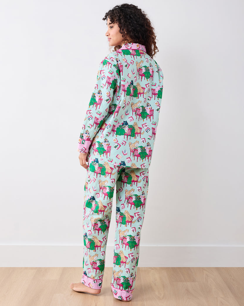 Mah Jongg Menagerie - Long PJ Set - Pale Jade - Printfresh