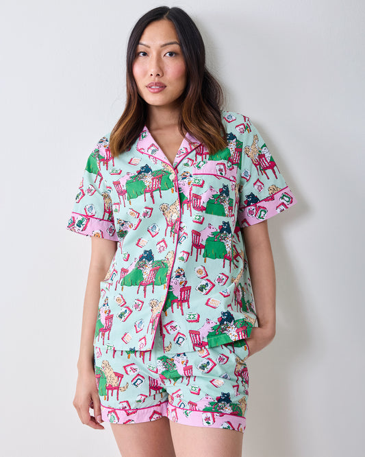 Mah Jongg Menagerie - Short PJ Set - Pale Jade