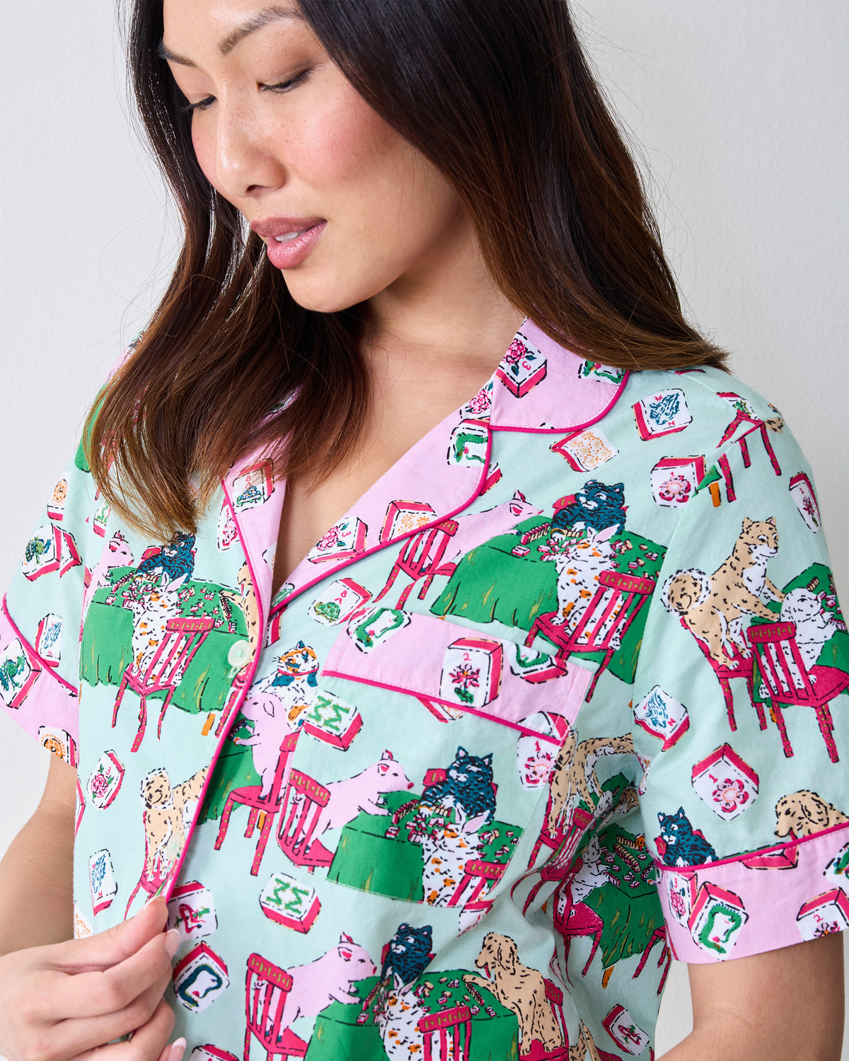 Mah Jongg Menagerie - Short PJ Set - Pale Jade