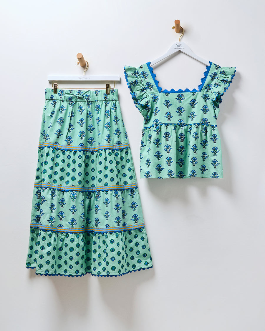 Aviary Flowers - Dunmore Blouse & Meadow Skirt Bundle - Soft Sage - Printfresh