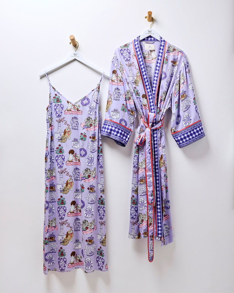 Fancy Dogs - Eco Satin Chic to Sleep Nightie & Robe Bundle - Lavender Glaze - Printfresh