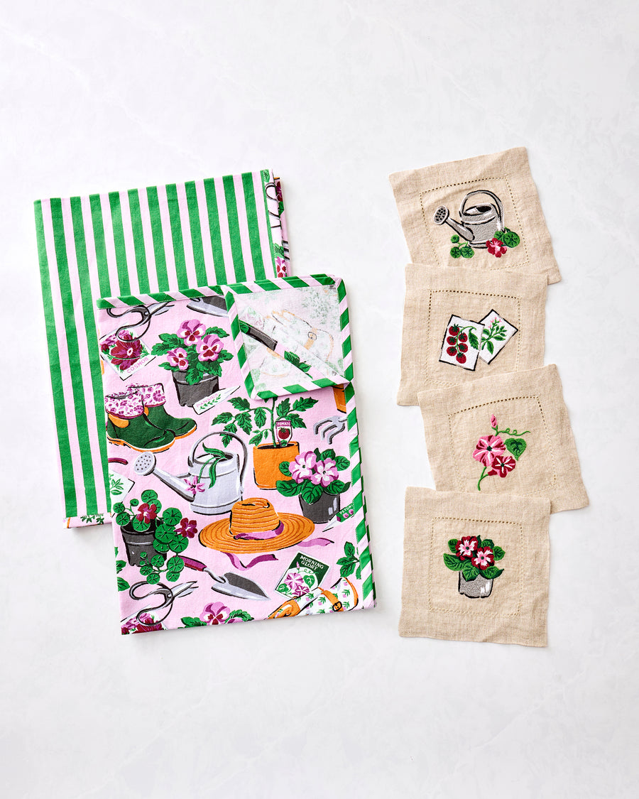 Green Thumb - Tea Towels & Cocktail Napkins Bundle - Pink Cosmos - Printfresh