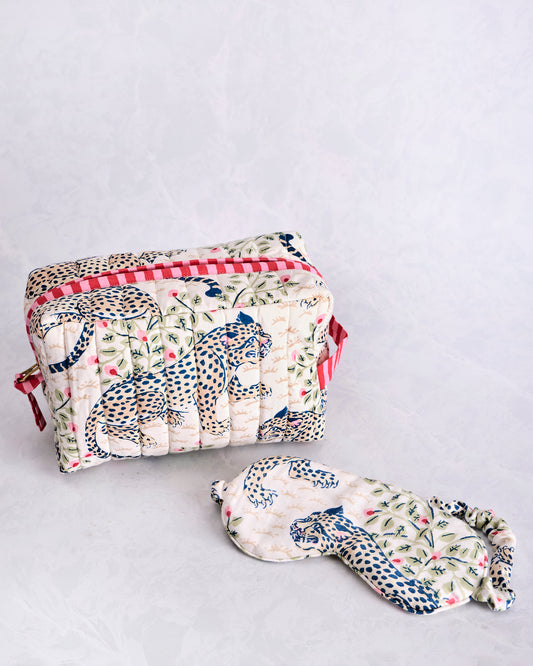 Bagheera - Quilted Pouch & Eco Satin Eye Mask Bundle - Wedding Cake - Printfresh