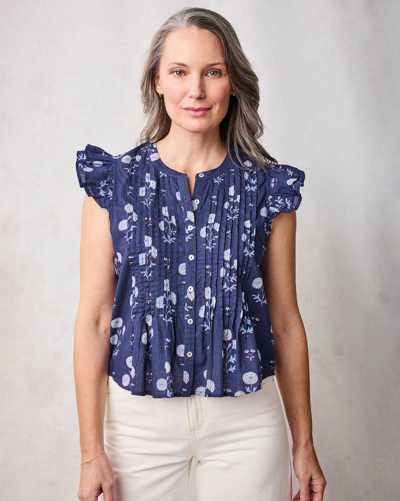 Marigold Bloom - Katie Blouse - Midnight Tide - Printfresh