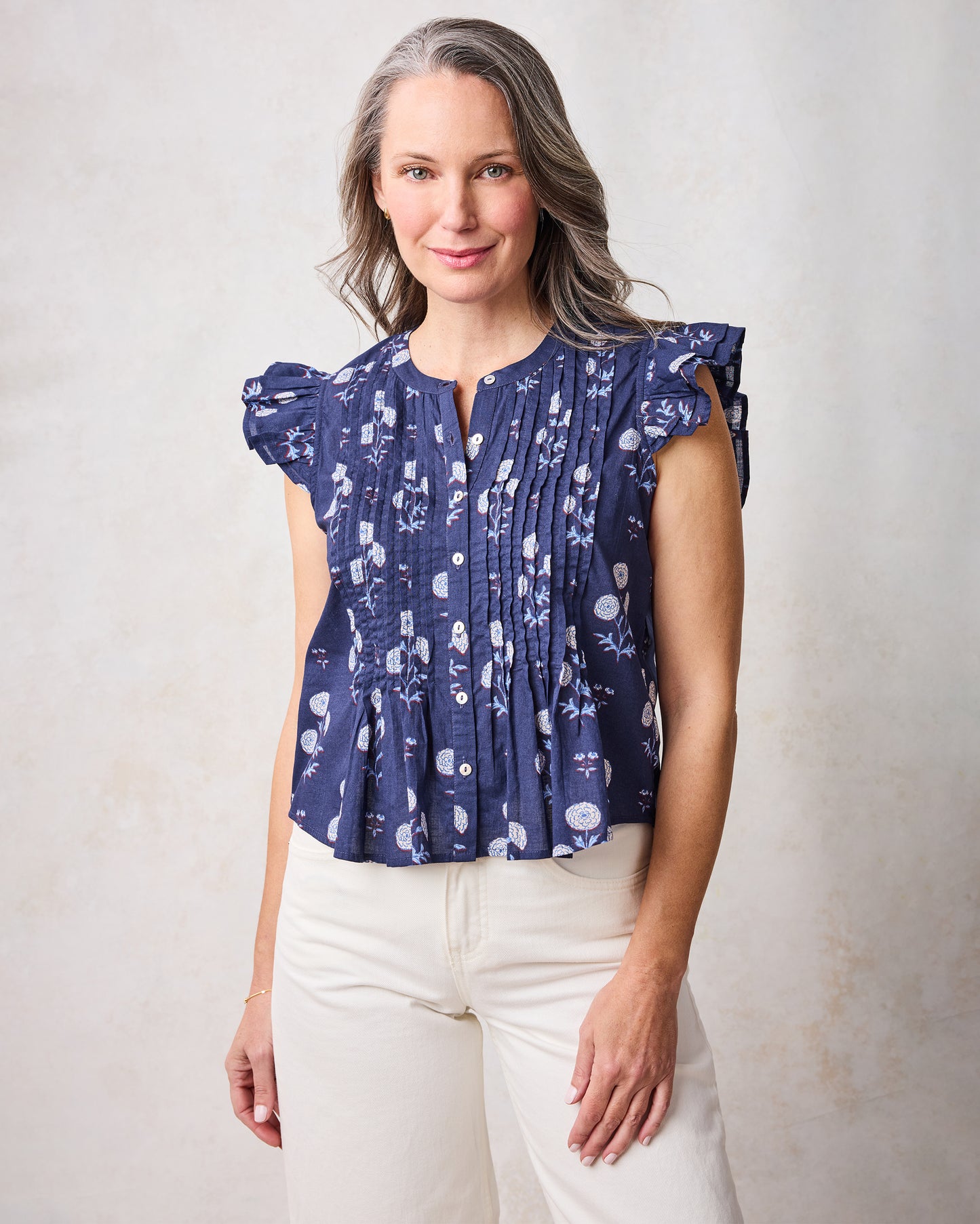 Marigold Bloom - Katie Blouse - Midnight Tide - Printfresh