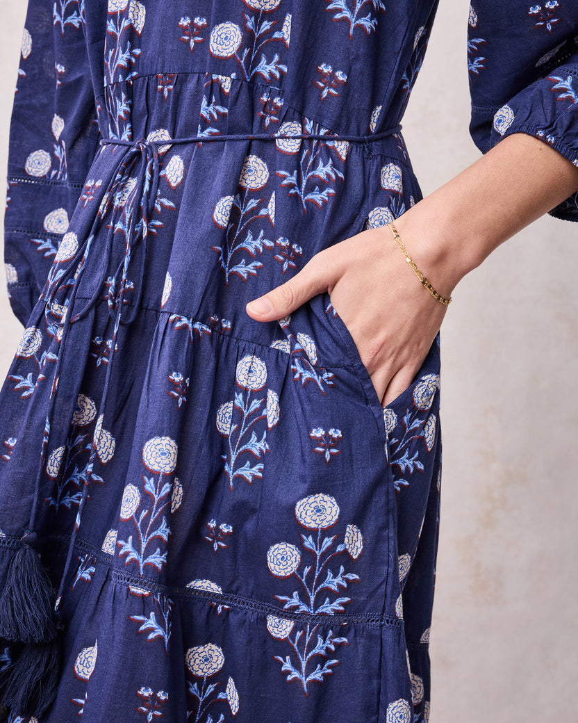 Marigold Bloom - Main Street Dress - Midnight Tide - Printfresh