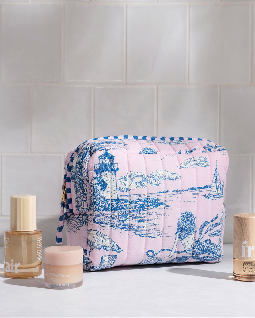 Mermaid Toile - Quilted Pouch - Blush - Printfresh