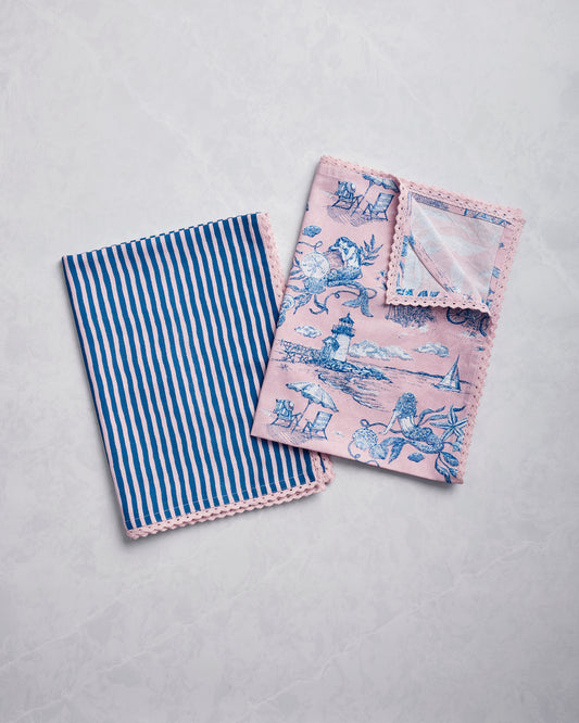 Mermaid Toile - Hostess Kitchen Towels - Blush - Printfresh