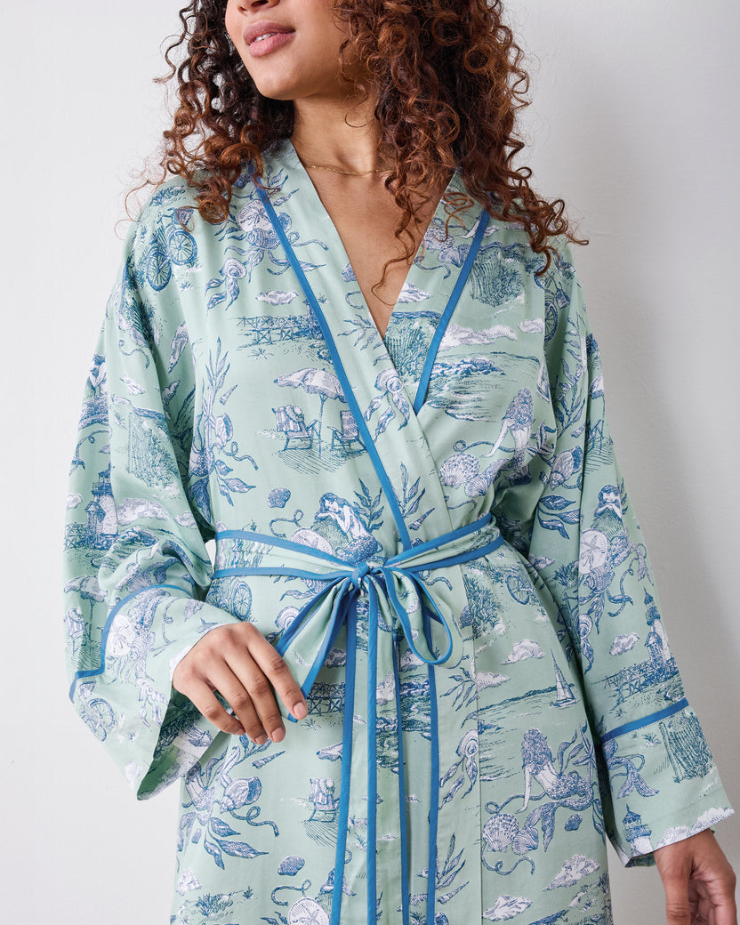 Mermaid Toile - Eco Satin Robe - Seafoam - Printfresh