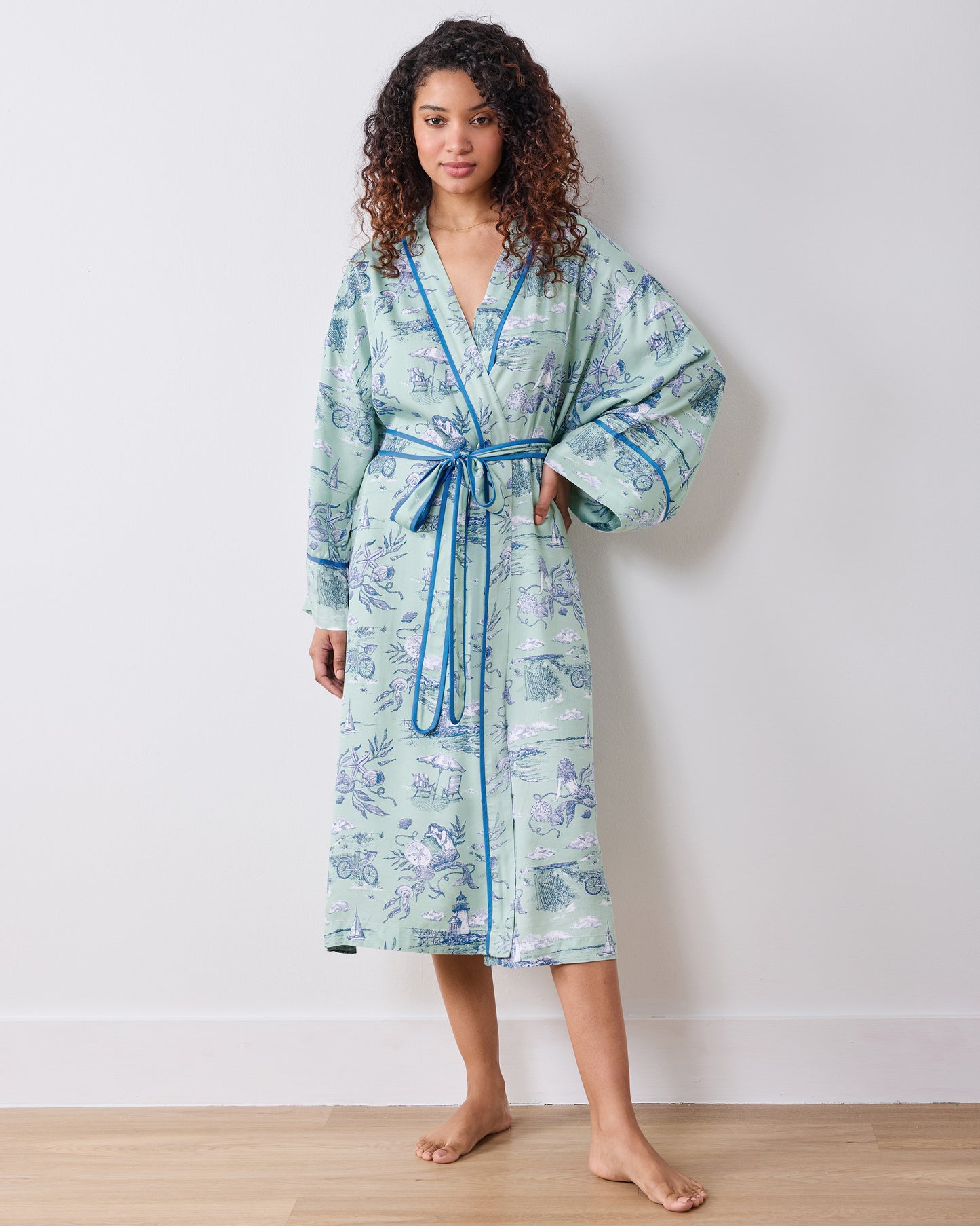 Mermaid Toile - Eco Satin Robe - Seafoam - Printfresh