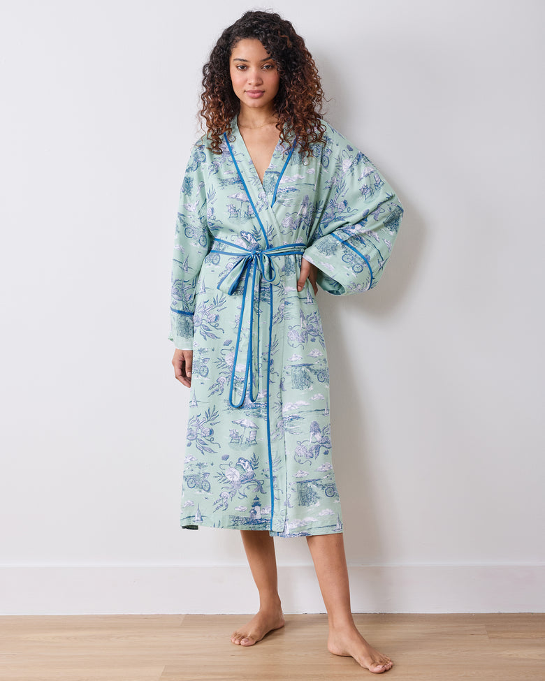 Mermaid Toile - Eco Satin Robe - Seafoam - Printfresh