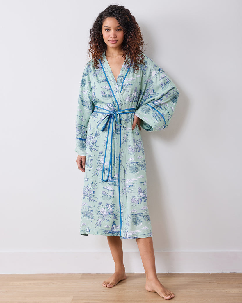 Mermaid Toile - Eco Satin Robe - Seafoam - Printfresh