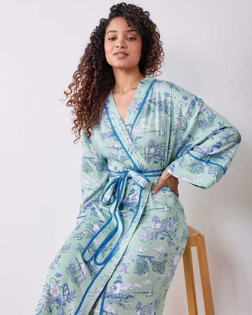 Mermaid Toile - Eco Satin Robe - Seafoam - Printfresh