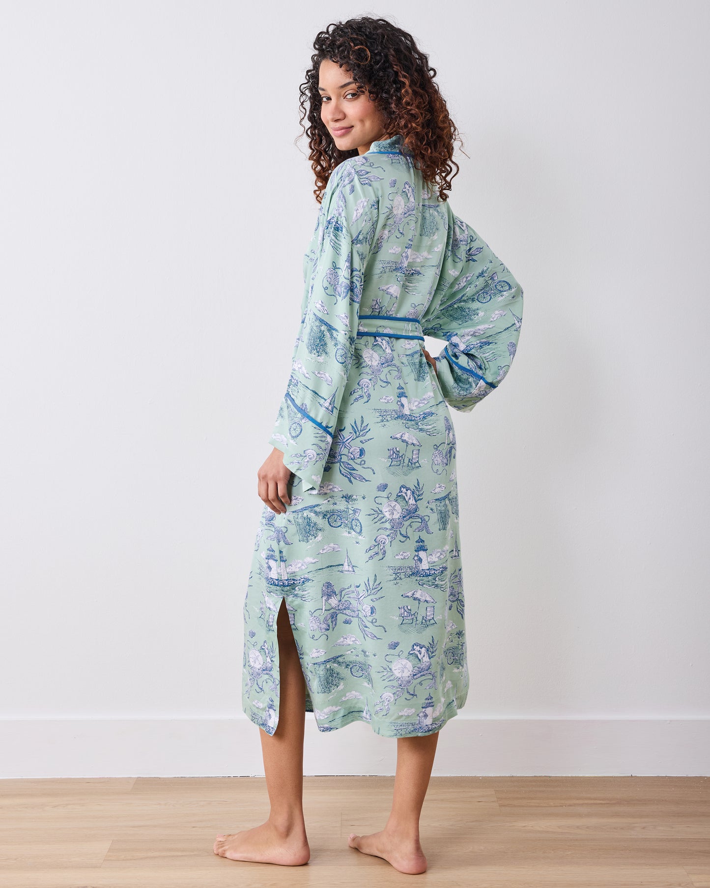Mermaid Toile - Eco Satin Robe - Seafoam - Printfresh