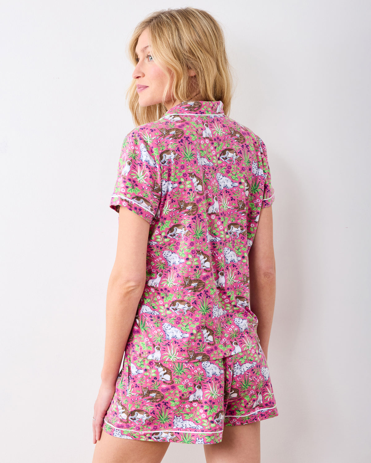 Must Love Cats - Organic Pima Modal Knit Short PJ Set - Pink Camellia - Printfresh