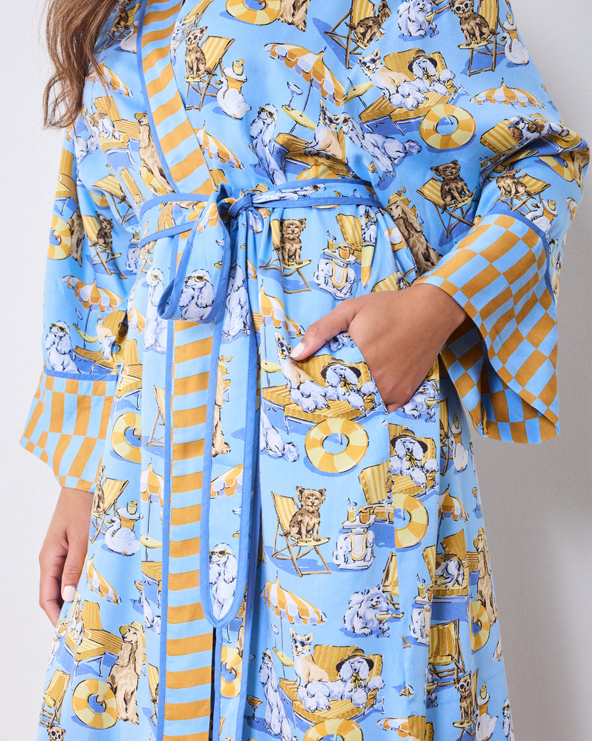 Palm Royale Pooches - Eco Satin Robe - Cerulean Splash - Printfresh