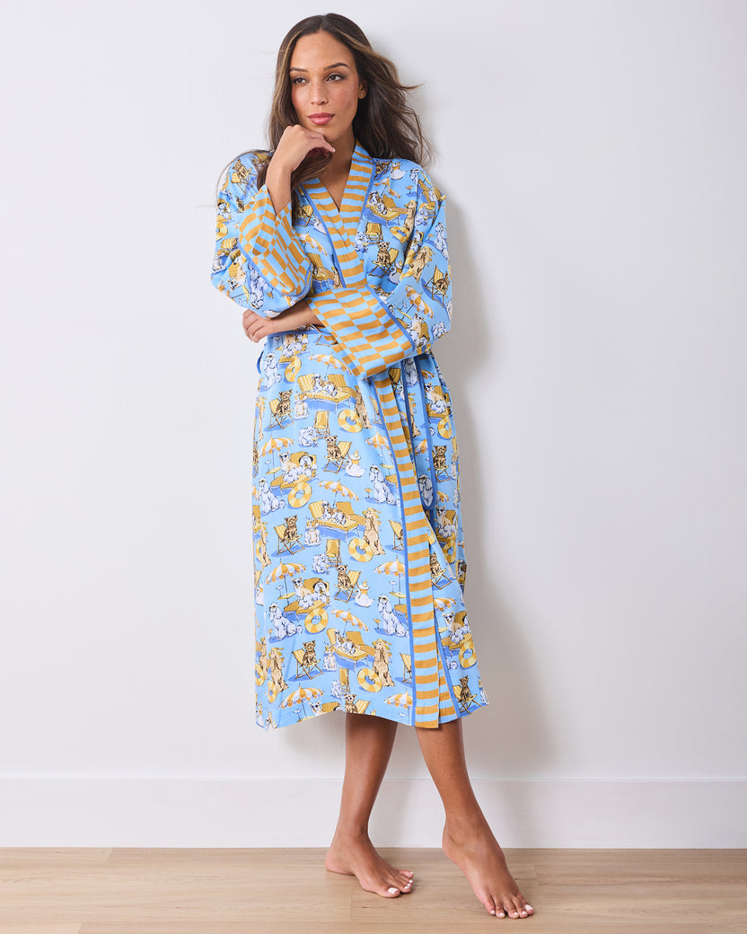 Palm Royale Pooches - Eco Satin Robe - Cerulean Splash - Printfresh