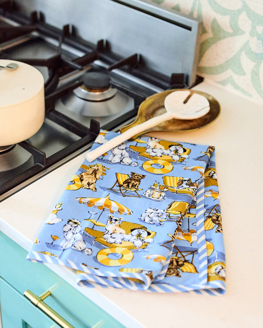 Palm Royale Pooches - Tea Towels Set of 2 - Cerulean Splash - Printfresh
