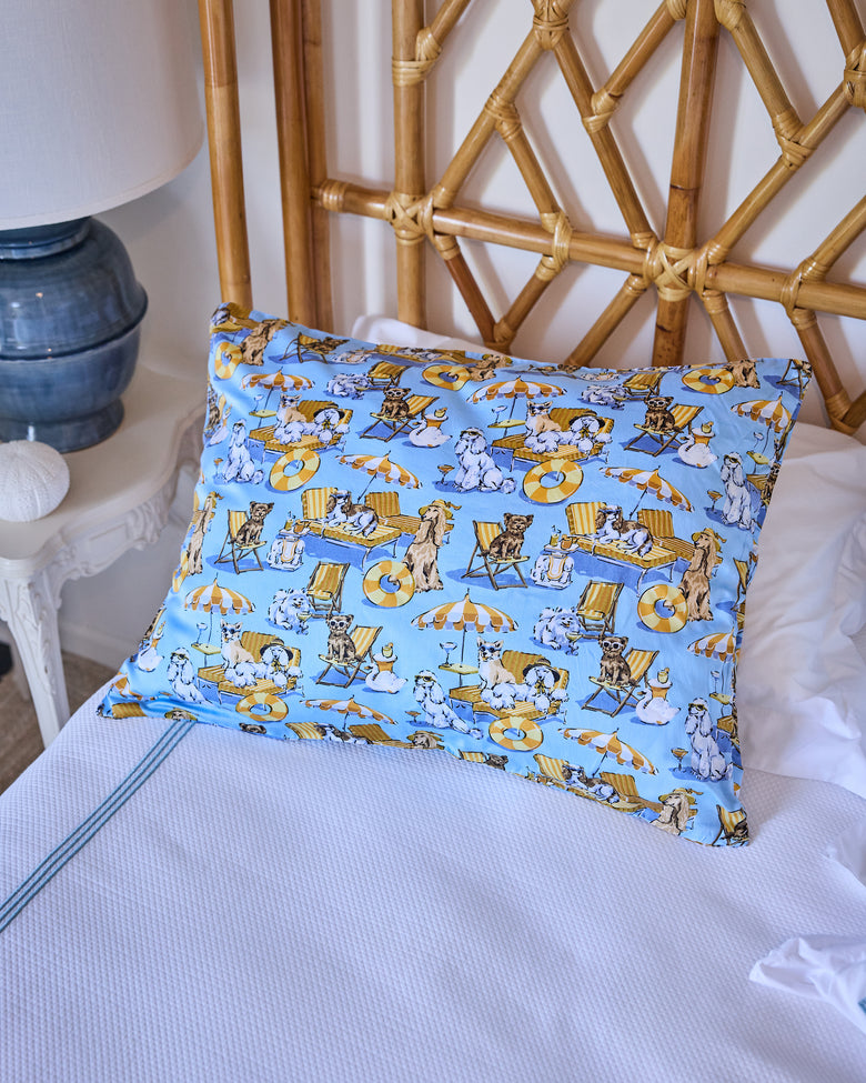 Palm Royale Pooches - Eco Satin Pillowcase - Cerulean Splash - Printfresh
