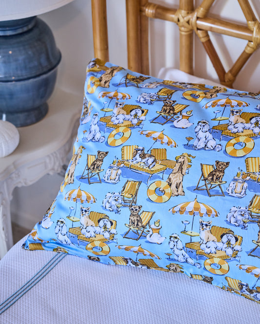 Palm Royale Pooches - Eco Satin Pillowcase - Cerulean Splash - Printfresh