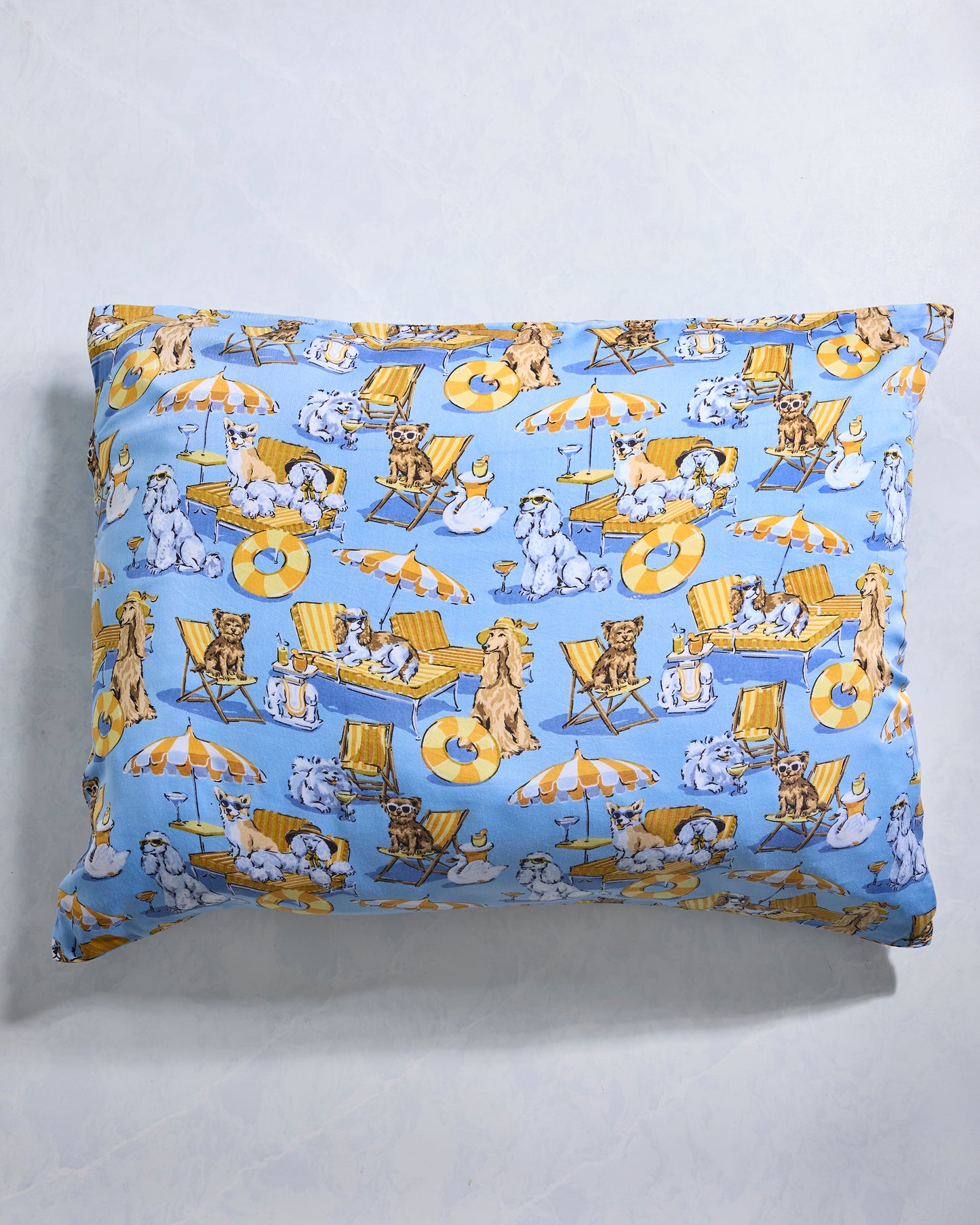 Palm Royale Pooches - Eco Satin Pillowcase - Cerulean Splash - Printfresh