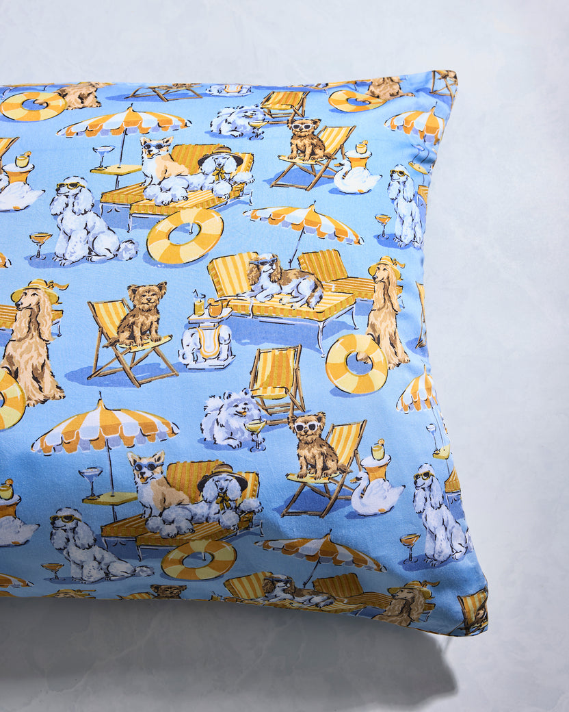 Palm Royale Pooches - Eco Satin Pillowcase - Cerulean Splash - Printfresh