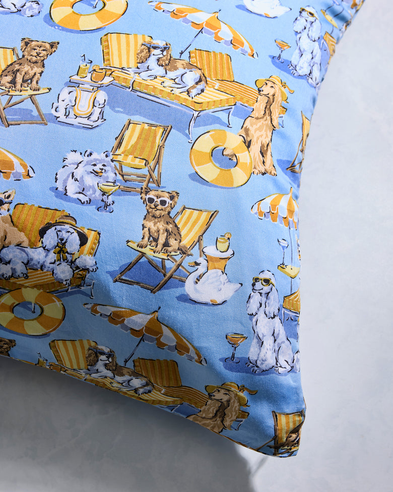 Palm Royale Pooches - Eco Satin Pillowcase - Cerulean Splash - Printfresh