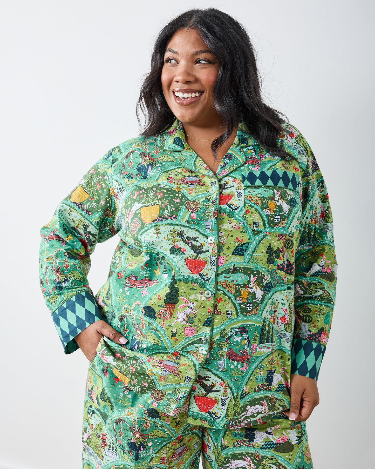 Rabbit Wonderland - Petite Long PJ Set - Sage - Printfresh