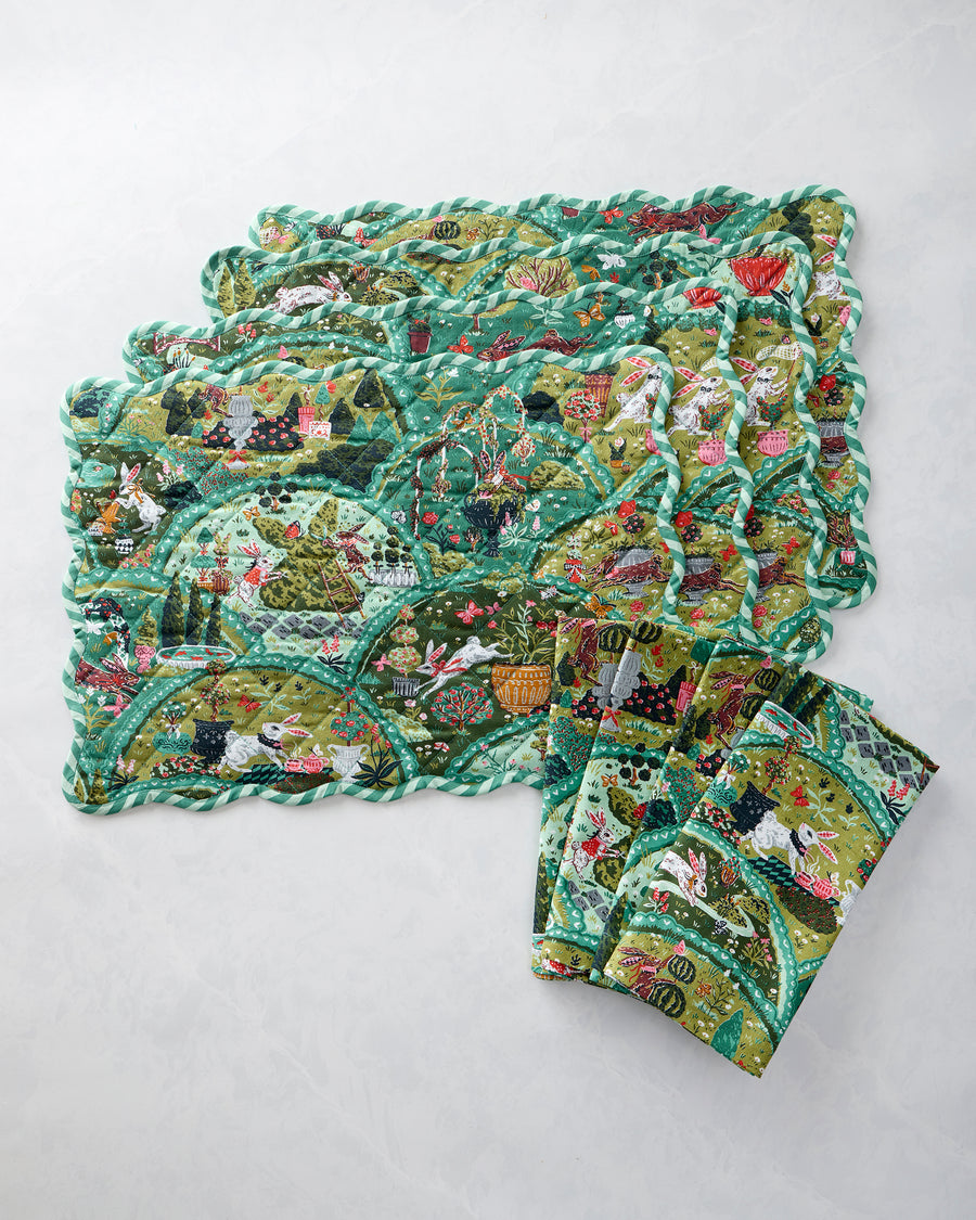 Rabbit Wonderland - Set Of 4 Placemats - Sage - Printfresh