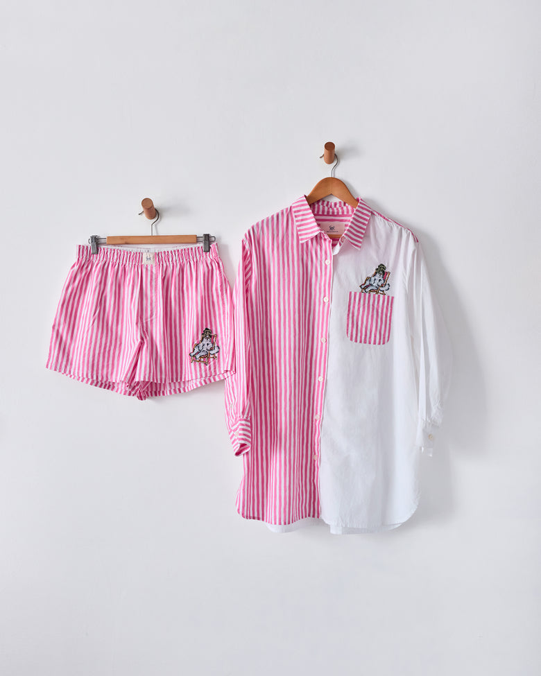 Spa Day Stripes - Everyday Button Down & Boyfriend Boxer Bundle - Pink Polish - Printfresh