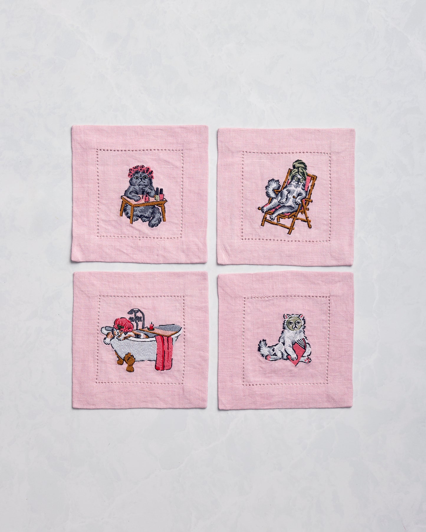 Spa Day - Linen Cocktail Napkins Set of 4 - Pink Polish - Printfresh