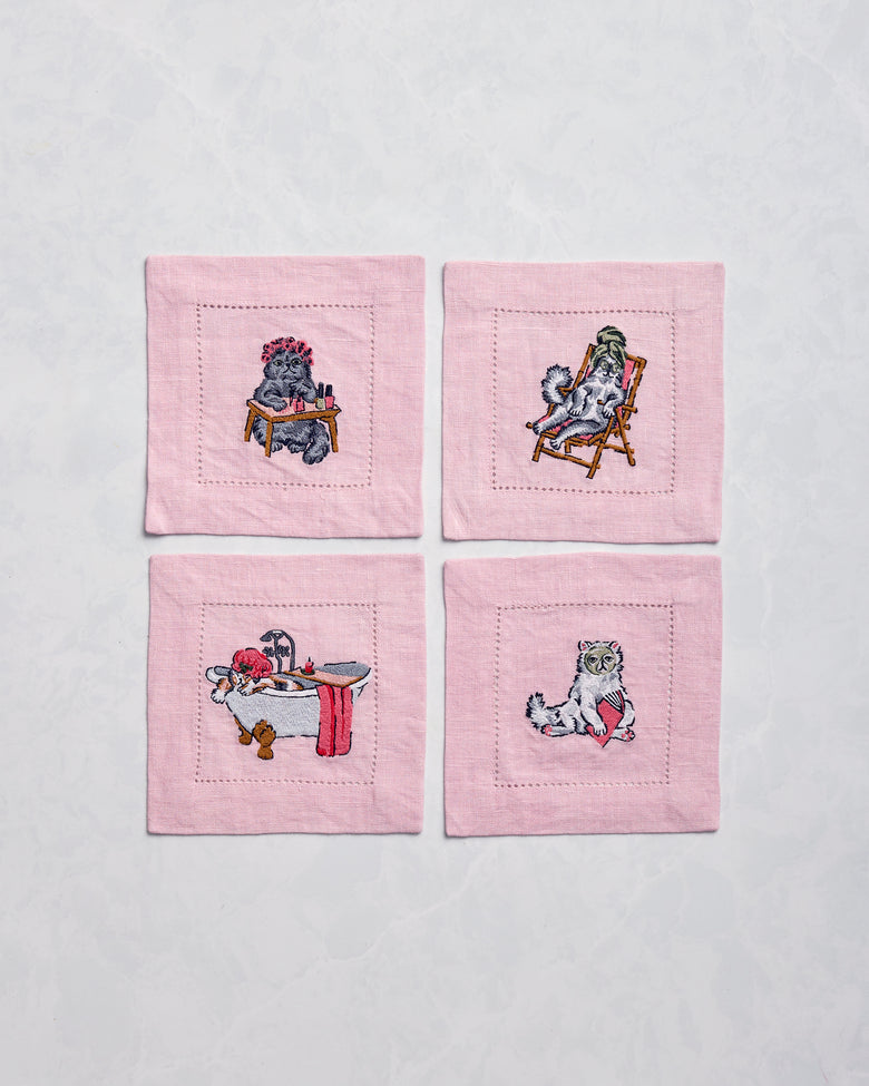 Spa Day - Linen Cocktail Napkins Set of 4 - Pink Polish - Printfresh