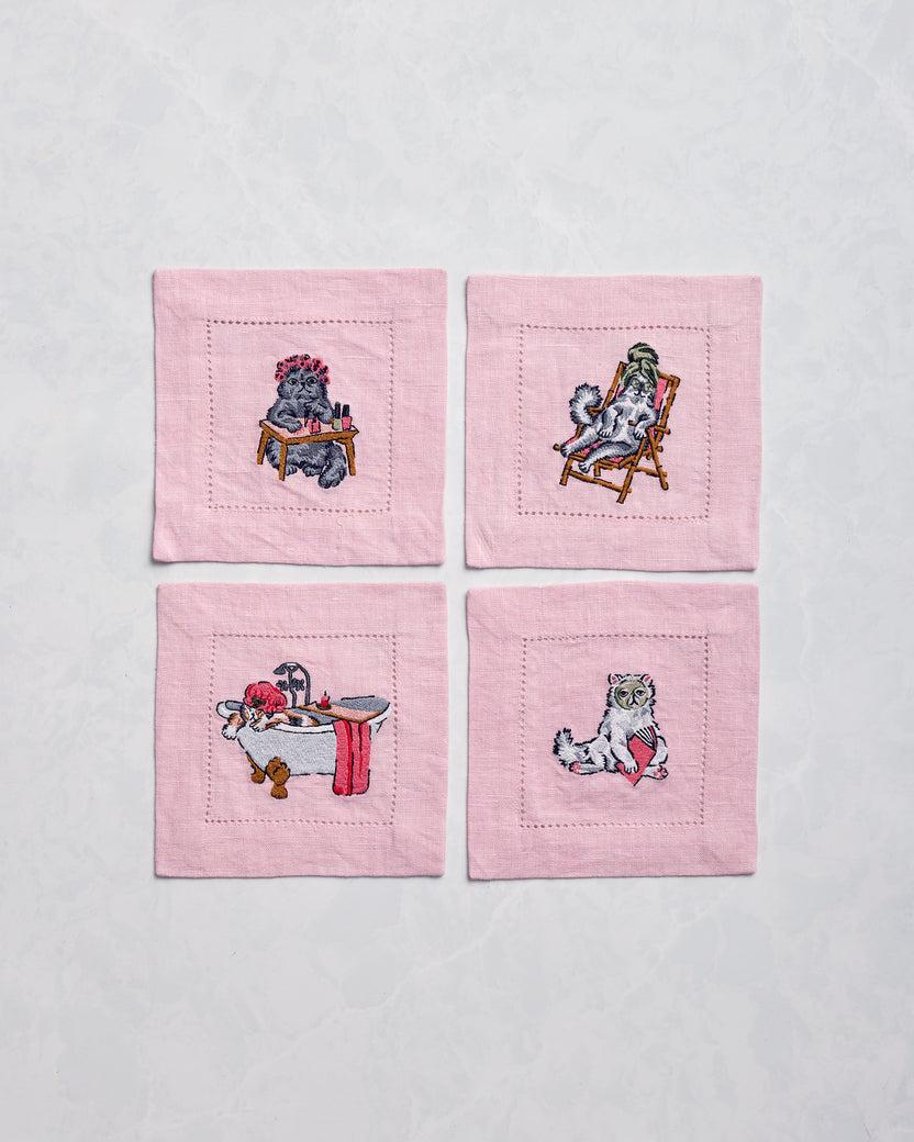 Spa Day - Linen Cocktail Napkins Set of 4 - Pink Polish - Printfresh