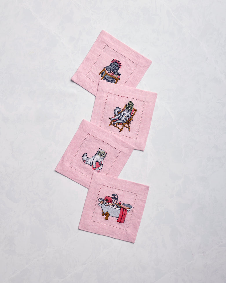 Spa Day - Linen Cocktail Napkins Set of 4 - Pink Polish - Printfresh