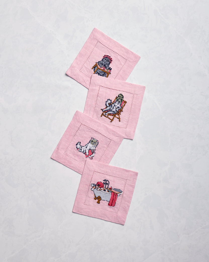 Spa Day - Linen Cocktail Napkins Set of 4 - Pink Polish - Printfresh