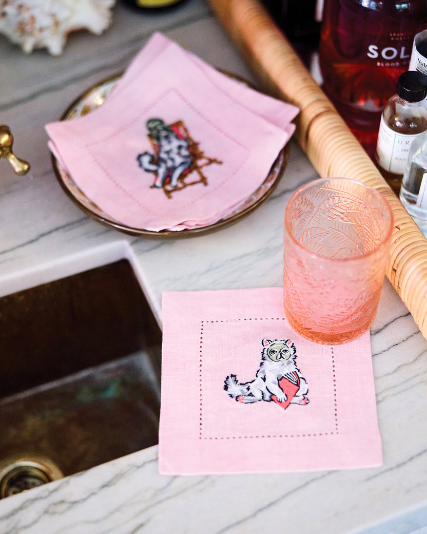 Spa Day - Linen Cocktail Napkins Set of 4 - Pink Polish - Printfresh