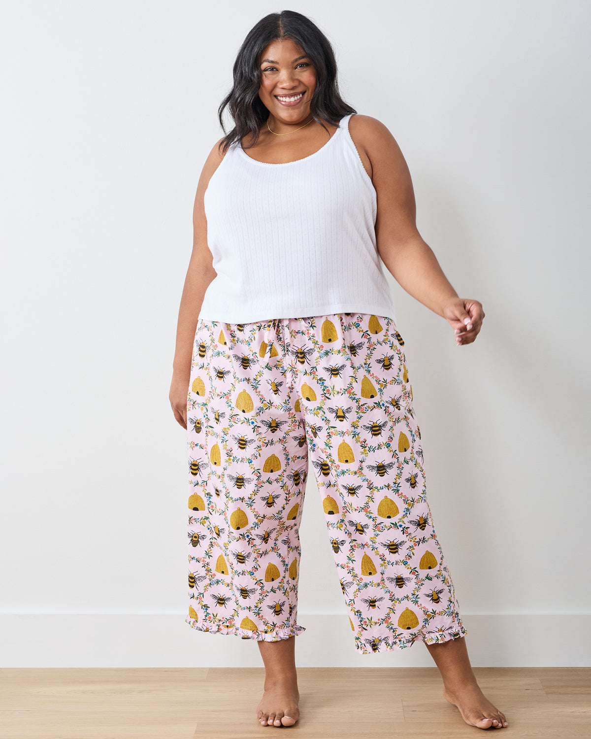 Sweet Bee - Ruffle Cropped Pants - Pink Petal - Printfresh