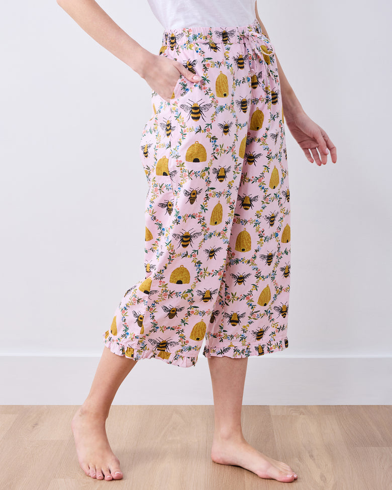 Sweet Bee - Ruffle Cropped Pants - Pink Petal - Printfresh