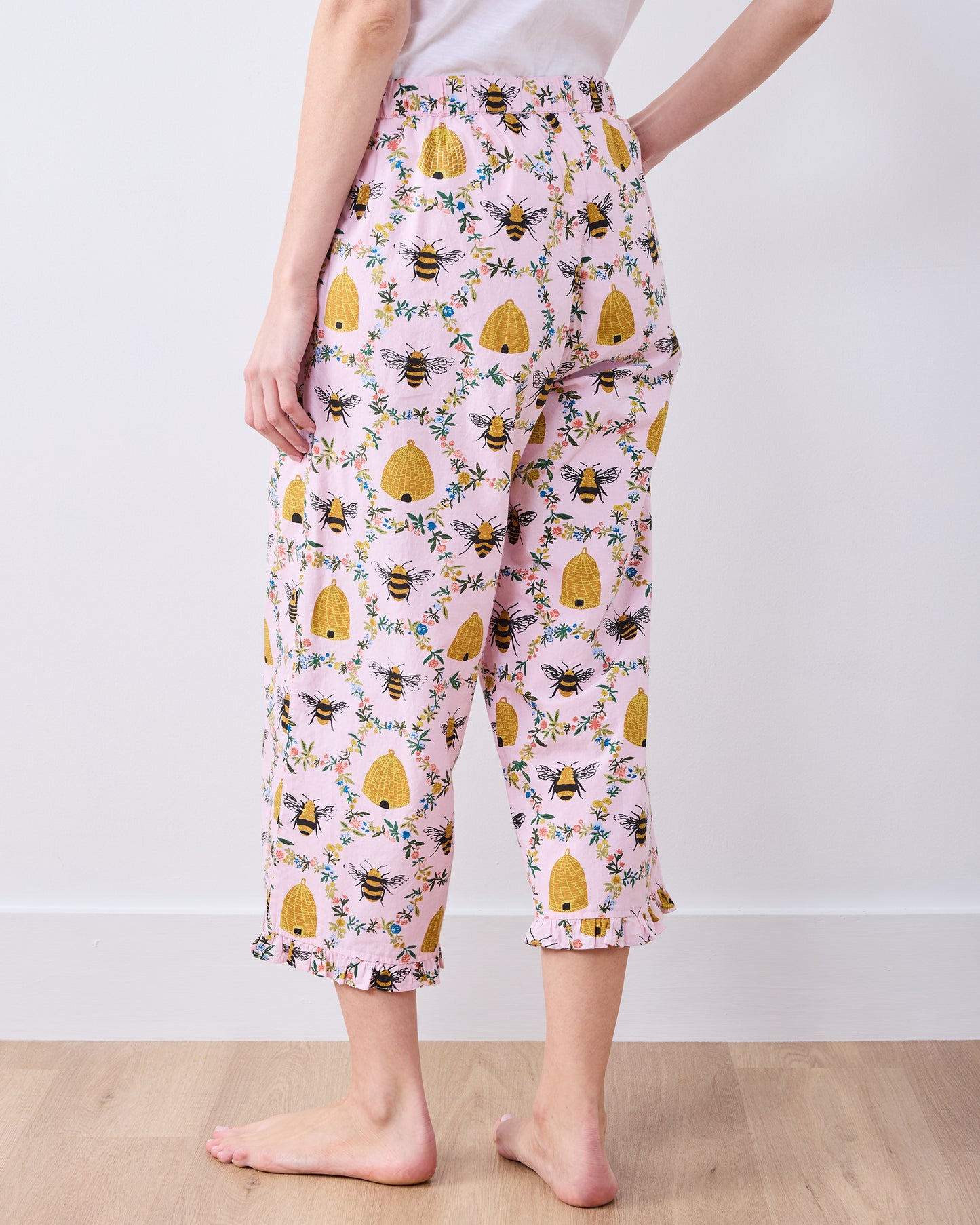 Sweet Bee - Ruffle Cropped Pants - Pink Petal - Printfresh
