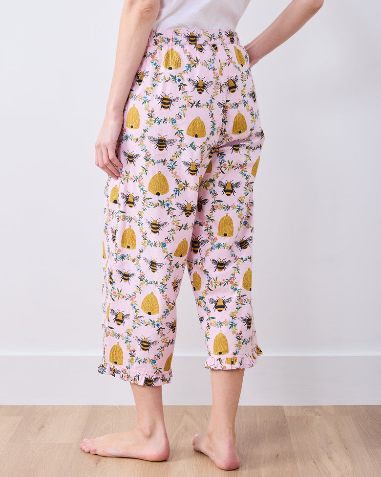 Sweet Bee - Ruffle Cropped Pants - Pink Petal - Printfresh