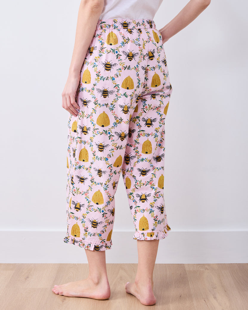 Sweet Bee - Ruffle Cropped Pants - Pink Petal - Printfresh