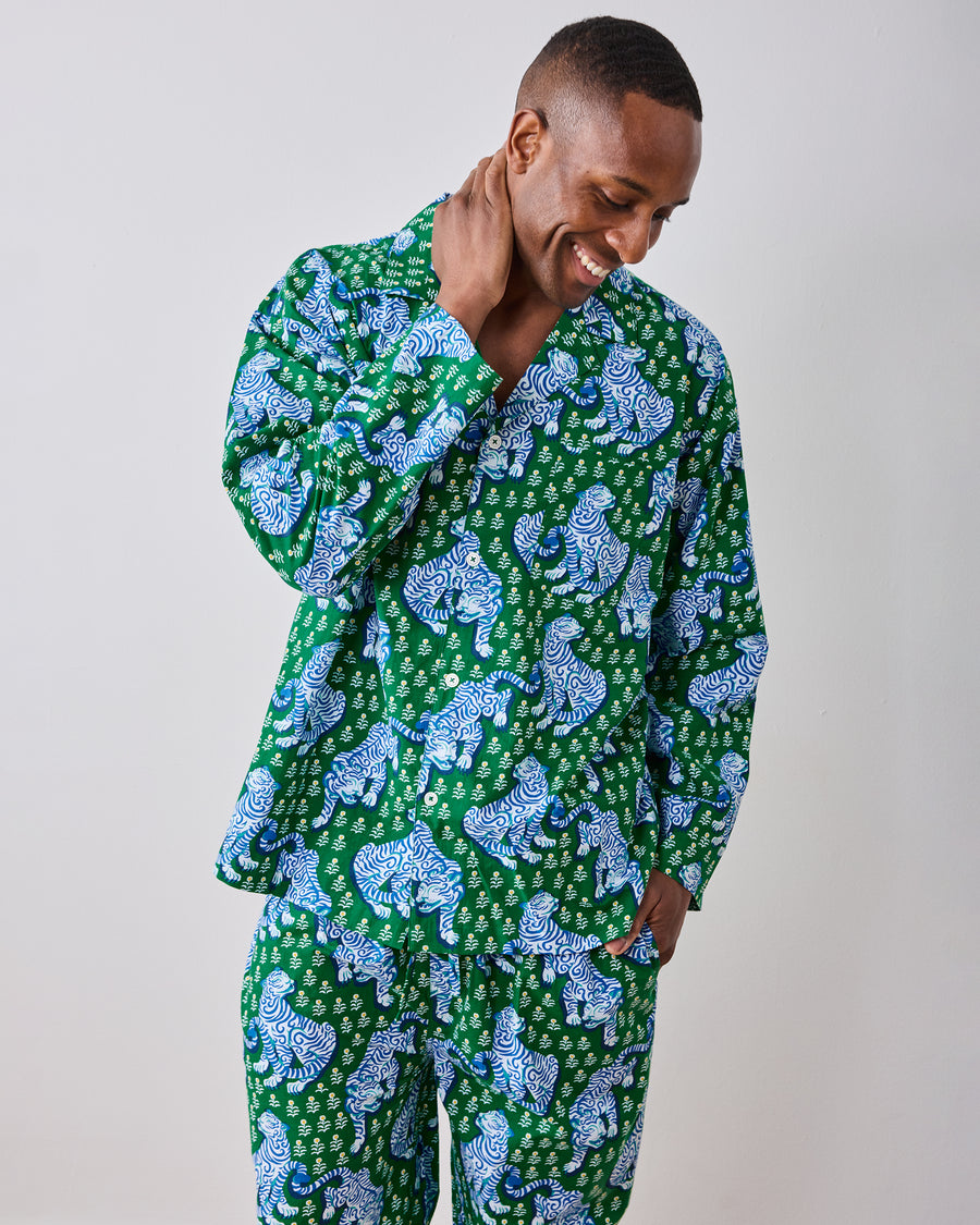 Tiger Queen - Men’s Long PJ Set - Jade - Printfresh