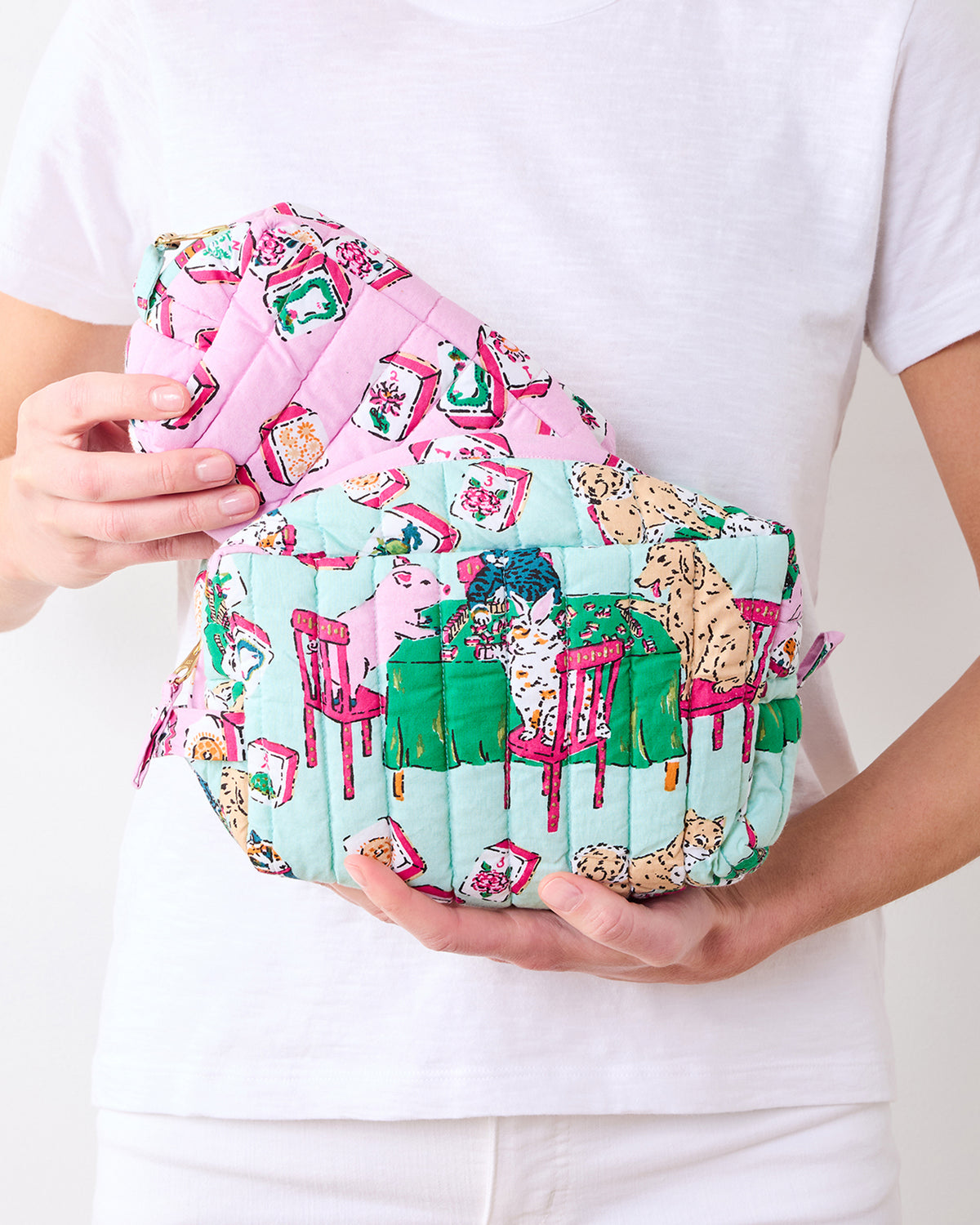 Mah Jongg Menagerie - Three’s Best Pouch Set - Pale Jade - Printfresh