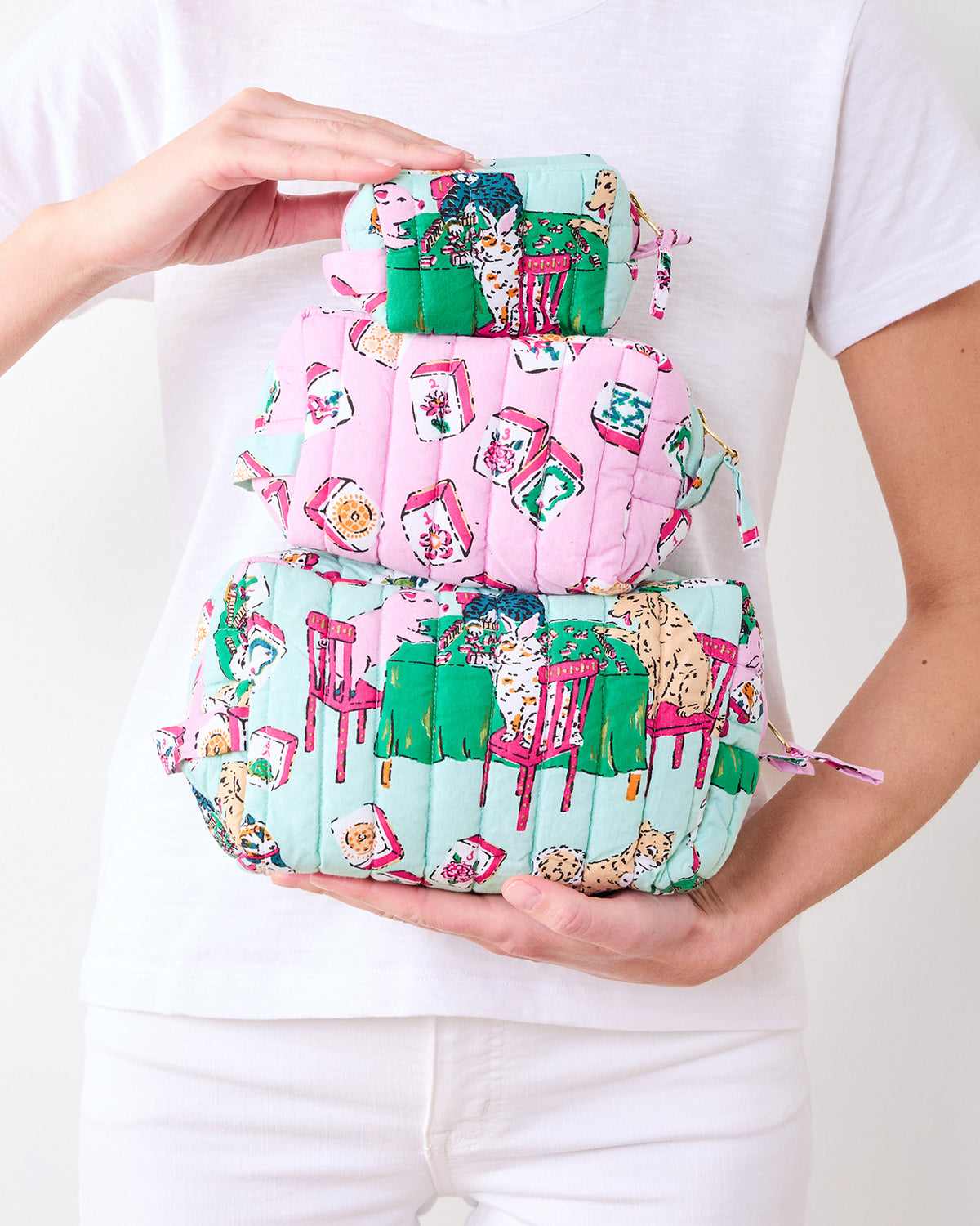 Mah Jongg Menagerie - Three’s Best Pouch Set - Pale Jade - Printfresh